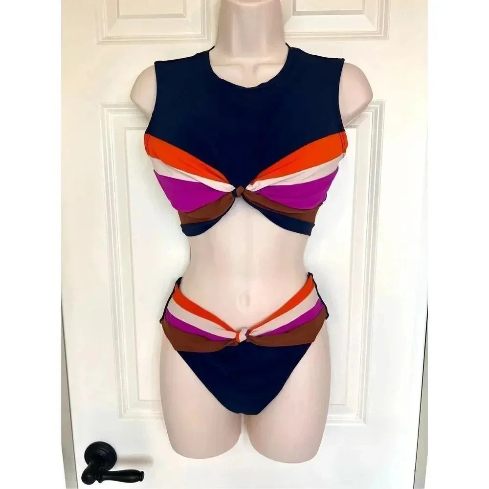 Robin Piccone Navy Multicolor Billie Tankβ Bikini Top SizeβLarge, Bottoms Small